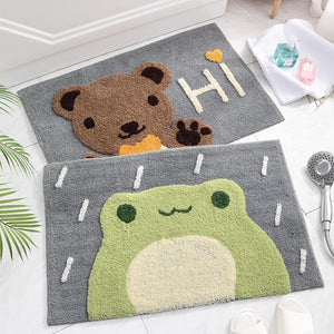 Kawaii Green Smiling Frog Bathroom Mat-Kawaii Dream