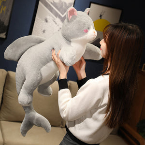 Kawaii Grey Half Cat Half Shark Combo Plushie-Kawaii Dream