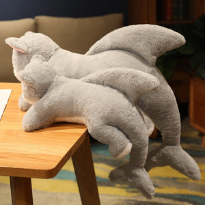 Kawaii Grey Half Cat Half Shark Combo Plushie-Kawaii Dream