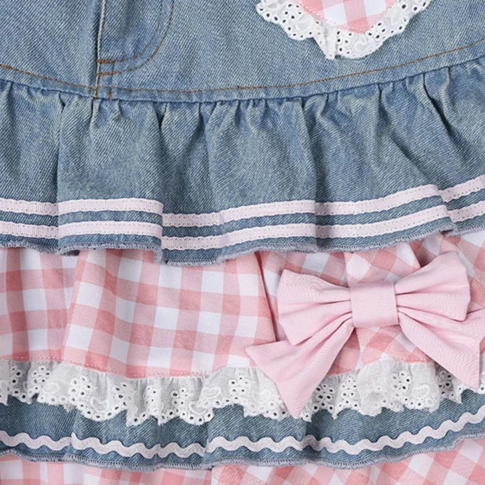 Kawaii Harajuku Japanese-themed Lolita Mini Denim Checked Women's Skirt-Kawaii Dream
