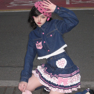Kawaii Harajuku Japanese-themed Lolita Mini Denim Checked Women's Skirt-Kawaii Dream