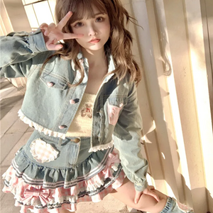Kawaii Harajuku Japanese-themed Lolita Mini Denim Checked Women's Skirt-Kawaii Dream
