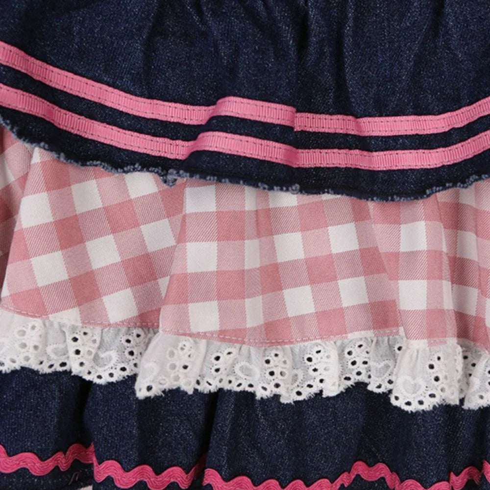 Kawaii Harajuku Japanese-themed Lolita Mini Denim Checked Women's Skirt-Kawaii Dream
