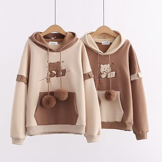 Kawaii Harajuku Style Bear Two-tone Hoodies-Kawaii Dream