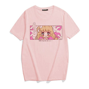 Kawaii Japanese Anime Bunny Blonde Girl Graphic Tee-Kawaii Dream