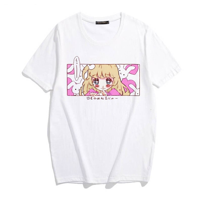 Kawaii Japanese Anime Bunny Blonde Girl Graphic Tee-Kawaii Dream