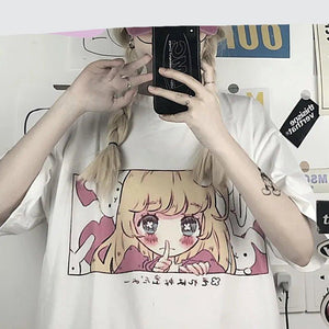 Kawaii Japanese Anime Bunny Blonde Girl Graphic Tee-Kawaii Dream
