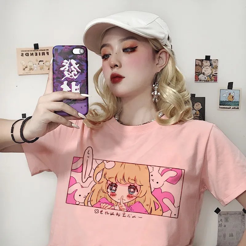 Kawaii Japanese Anime Bunny Blonde Girl Graphic Tee-Kawaii Dream