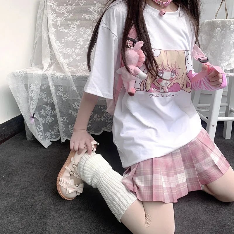 Kawaii Japanese Anime Bunny Blonde Girl Graphic Tee-Kawaii Dream