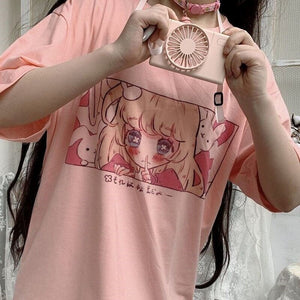 Kawaii Japanese Anime Bunny Blonde Girl Graphic Tee-Kawaii Dream
