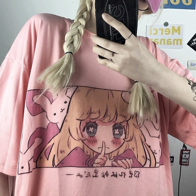 Kawaii Japanese Anime Bunny Blonde Girl Graphic Tee-Kawaii Dream