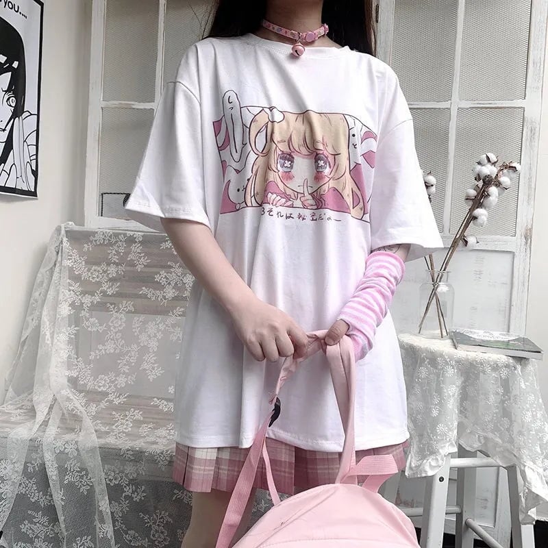 Kawaii Japanese Anime Bunny Blonde Girl Graphic Tee-Kawaii Dream