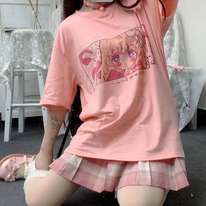 Kawaii Japanese Anime Bunny Blonde Girl Graphic Tee-Kawaii Dream