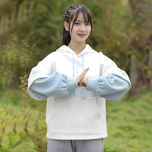 Kawaii Japanese Kanji Embroidery Wave Hoodie-Kawaii Dream