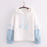Kawaii Japanese Kanji Embroidery Wave Hoodie-Kawaii Dream