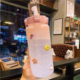 Kawaii Jumbo Plastic 2000ml Water Bottle With Time Marker & Straw-Kawaii Dream