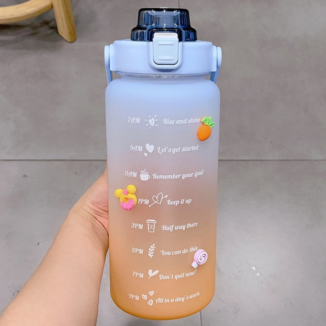Kawaii Jumbo Plastic 2000ml Water Bottle With Time Marker & Straw-Kawaii Dream
