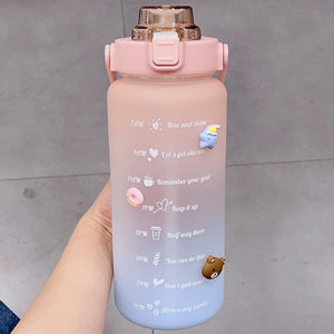 Kawaii Jumbo Plastic 2000ml Water Bottle With Time Marker & Straw-Kawaii Dream