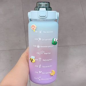 Kawaii Jumbo Plastic 2000ml Water Bottle With Time Marker & Straw-Kawaii Dream