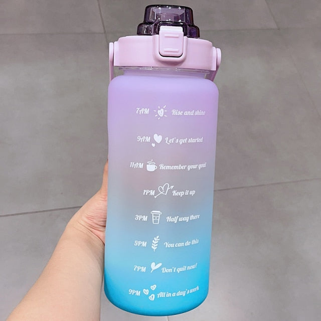 Kawaii Jumbo Plastic 2000ml Water Bottle With Time Marker & Straw-Kawaii Dream