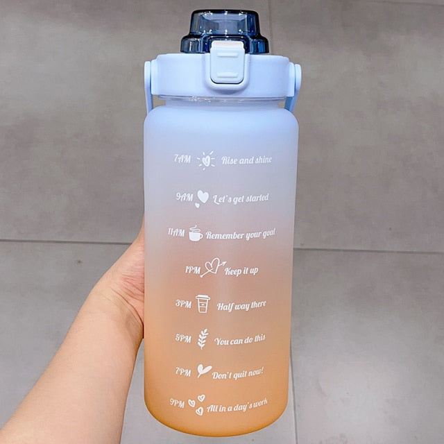 Kawaii Jumbo Plastic 2000ml Water Bottle With Time Marker & Straw-Kawaii Dream
