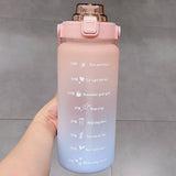Kawaii Jumbo Plastic 2000ml Water Bottle With Time Marker & Straw-Kawaii Dream