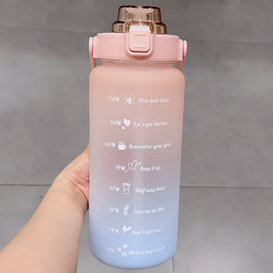 Kawaii Jumbo Plastic 2000ml Water Bottle With Time Marker & Straw-Kawaii Dream