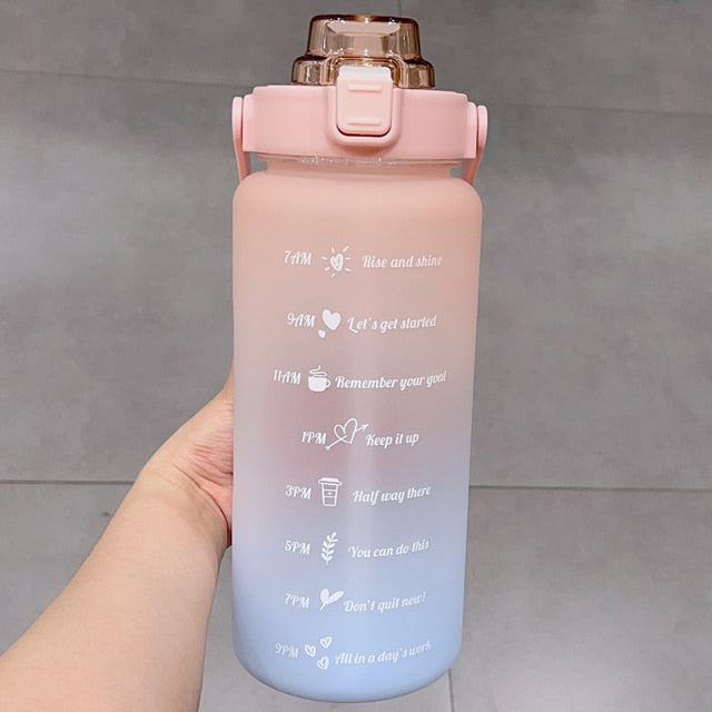 Kawaii Jumbo Plastic 2000ml Water Bottle With Time Marker & Straw-Kawaii Dream