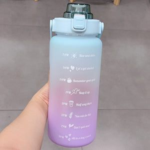 Kawaii Jumbo Plastic 2000ml Water Bottle With Time Marker & Straw-Kawaii Dream