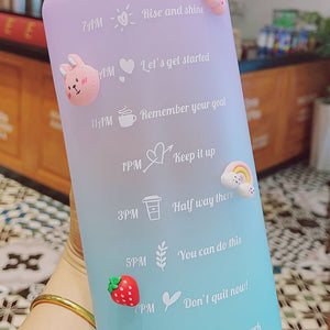 Kawaii Jumbo Plastic 2000ml Water Bottle With Time Marker & Straw-Kawaii Dream