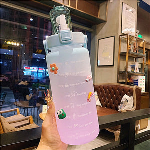 Kawaii Jumbo Plastic 2000ml Water Bottle With Time Marker & Straw-Kawaii Dream
