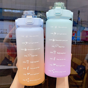 Kawaii Jumbo Plastic 2000ml Water Bottle With Time Marker & Straw-Kawaii Dream
