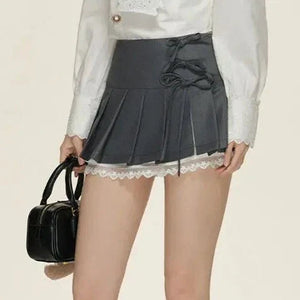 Kawaii Lace Bow Mini Ruffle Skirt-Kawaii Dream