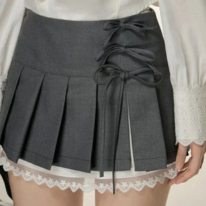 Kawaii Lace Bow Mini Ruffle Skirt-Kawaii Dream