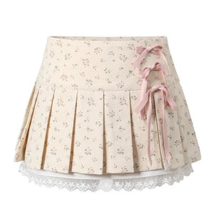 Kawaii Lace Bow Mini Ruffle Skirt-Kawaii Dream