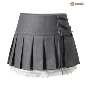 Kawaii Lace Bow Mini Ruffle Skirt-Kawaii Dream