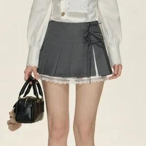 Kawaii Lace Bow Mini Ruffle Skirt-Kawaii Dream