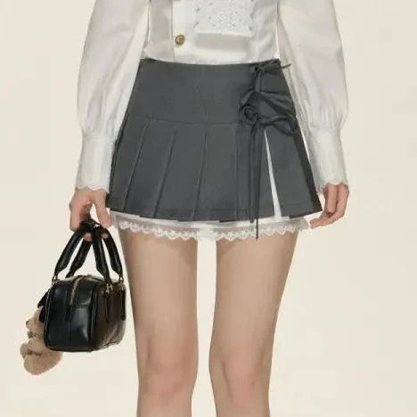 Kawaii Lace Bow Mini Ruffle Skirt-Kawaii Dream