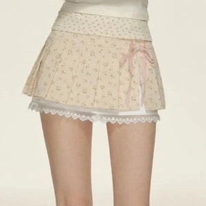 Kawaii Lace Bow Mini Ruffle Skirt-Kawaii Dream