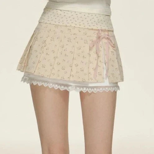 Kawaii Lace Bow Mini Ruffle Skirt-Kawaii Dream