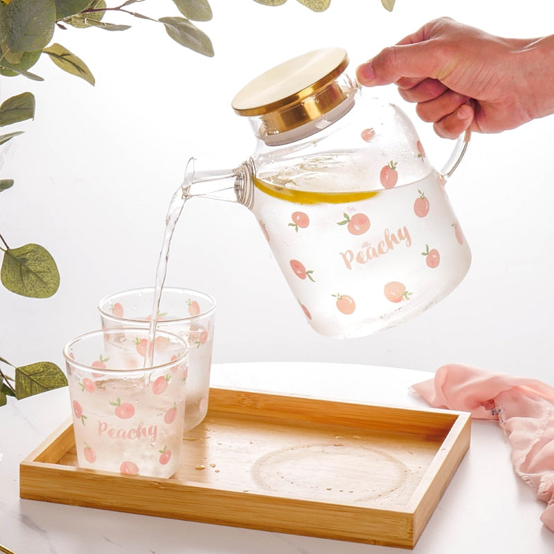 Kawaii Peach Glass Kettle and Cups Set-Kawaii Dream