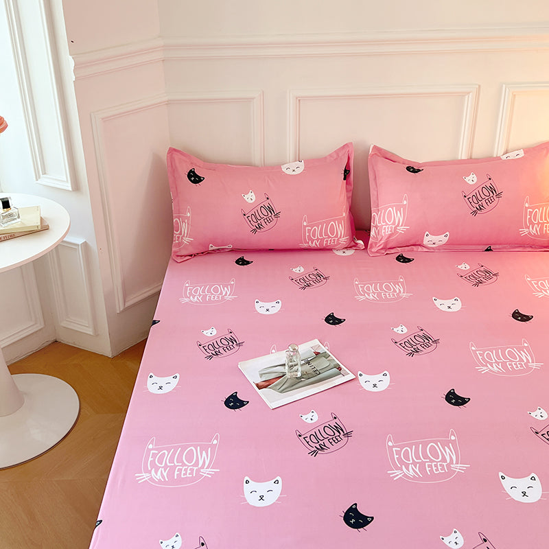 Kawaii Pink Cat Print Bedsheet Only-Kawaii Dream