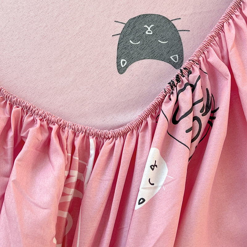 Kawaii Pink Cat Print Bedsheet Only-Kawaii Dream