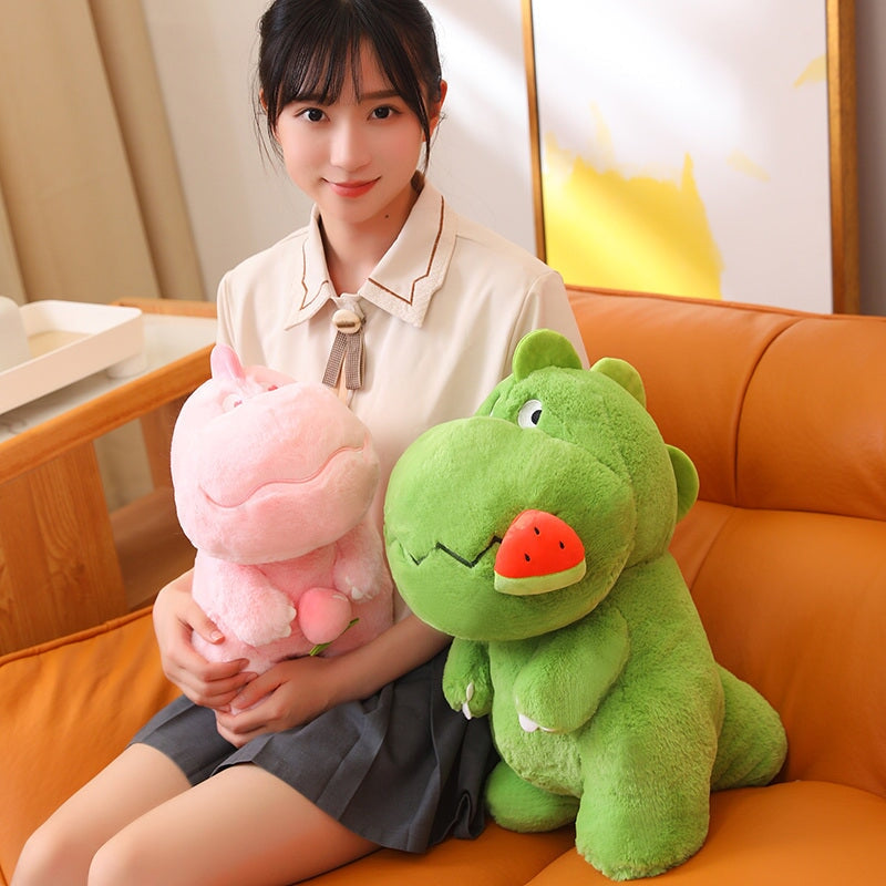 Kawaii Pink Green Fluffy Dinosaur Plushies-Kawaii Dream