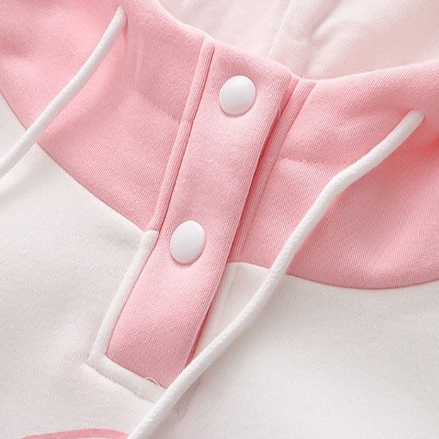 Kawaii Pink Purple White Bunny Strawberry Three-tone Hoodie-Kawaii Dream