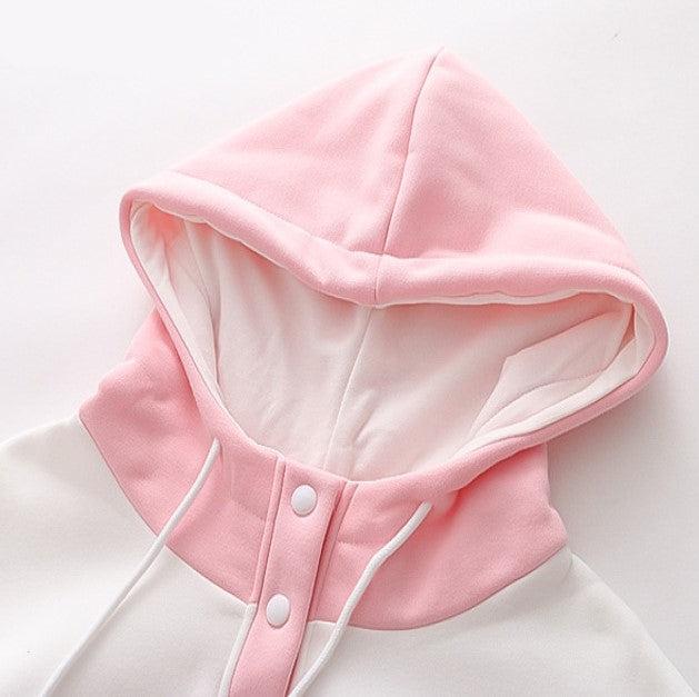 Kawaii Pink Purple White Bunny Strawberry Three-tone Hoodie-Kawaii Dream