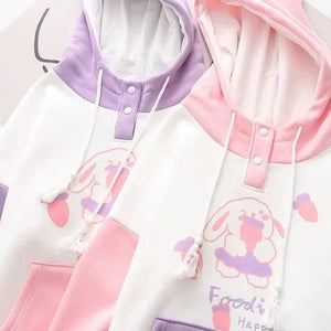 Kawaii Pink Purple White Bunny Strawberry Three-tone Hoodie-Kawaii Dream
