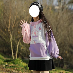 Kawaii Pink Purple White Bunny Strawberry Three-tone Hoodie-Kawaii Dream