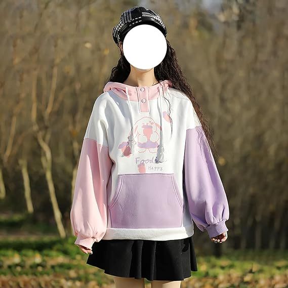 Kawaii Pink Purple White Bunny Strawberry Three-tone Hoodie-Kawaii Dream
