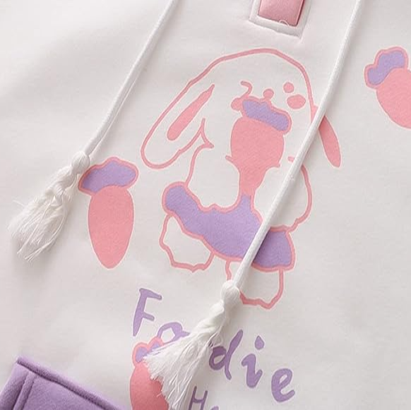 Kawaii Pink Purple White Bunny Strawberry Three-tone Hoodie-Kawaii Dream